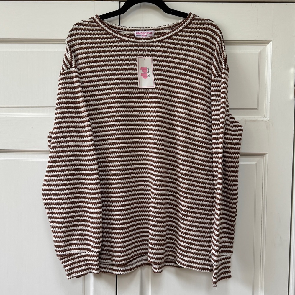 Striped Knit Sweater in Brown and Cream